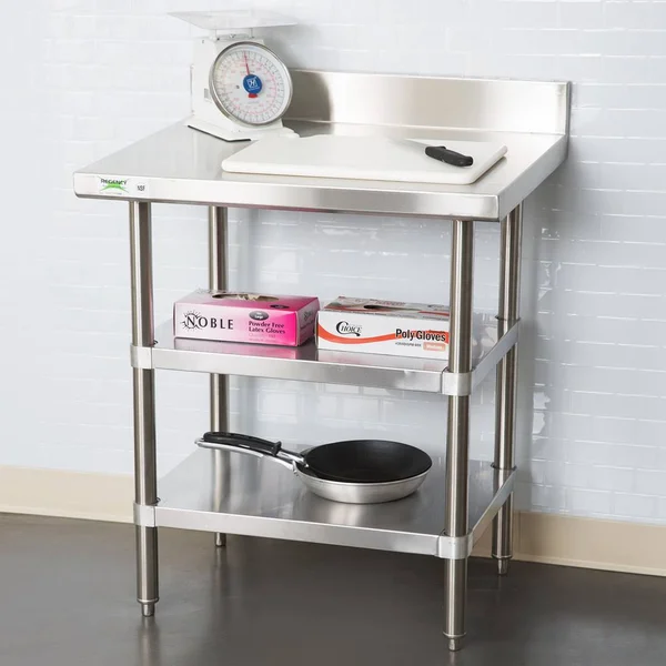 Regency 24x22 x 30x22 16-Gauge 304 Stainless Steel Commercial Open Base Work Table with 4x22 Backsplash