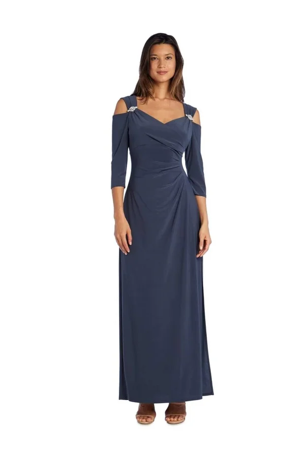 Ru0026M Richards Women's Empire Waist Cold Shoulder Dress with Sleeves 6 - Coal