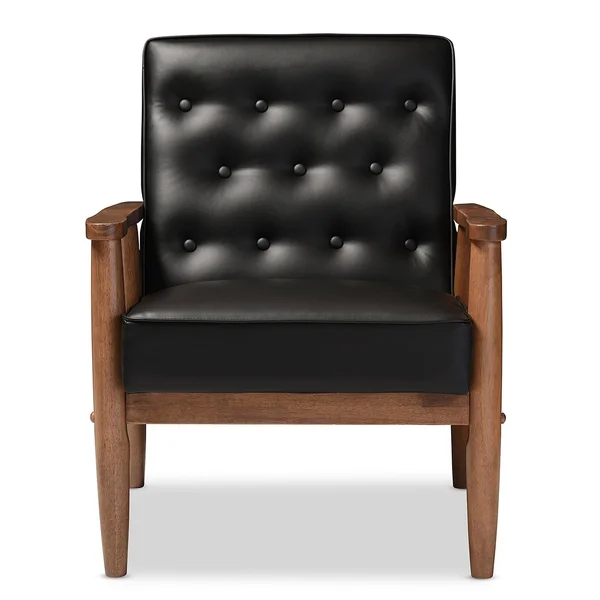 Baxton Studio Sorrento Mid-Century Black Faux Leather Lounge Chair