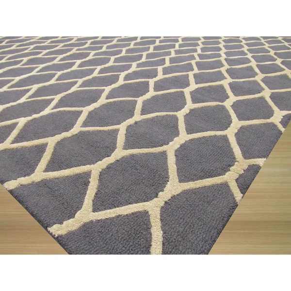 EORC Vc1001gy Charcoal Hand Tufted Wool Chain-Link Rug, 5& x 8&