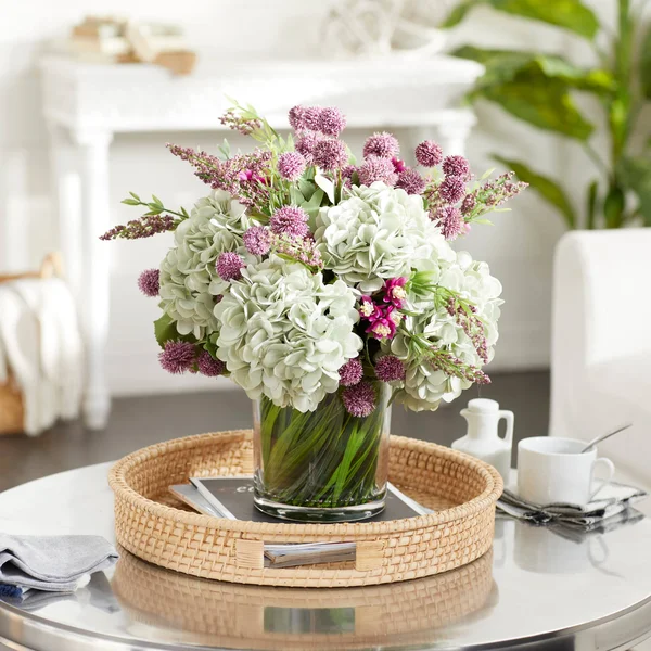 Litton Lane Indoor Plastic and Ceramic Artificial Hydrangea Floral Arrangement in Planter