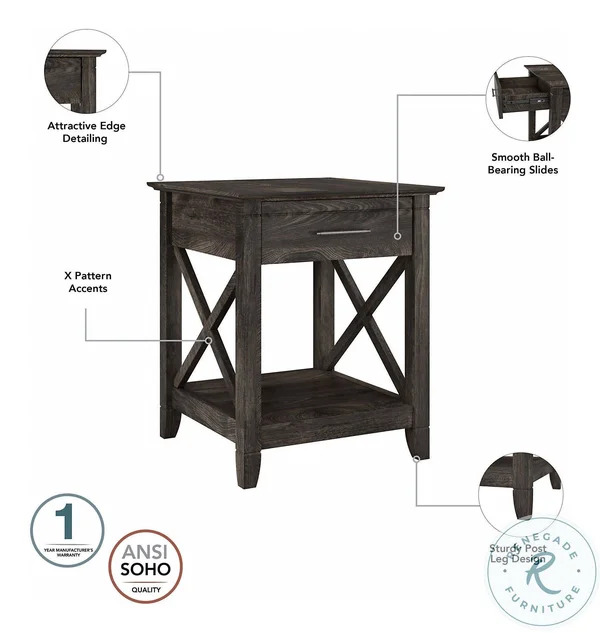 Bush Furniture Key West End Table with Storage - Dark Gray Hickory