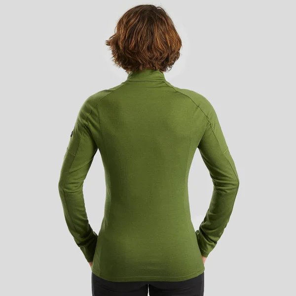 Forclaz Men's Trek 500, Zip Long Sleeved Merino Hiking T-Shirt in Black, Size Medium