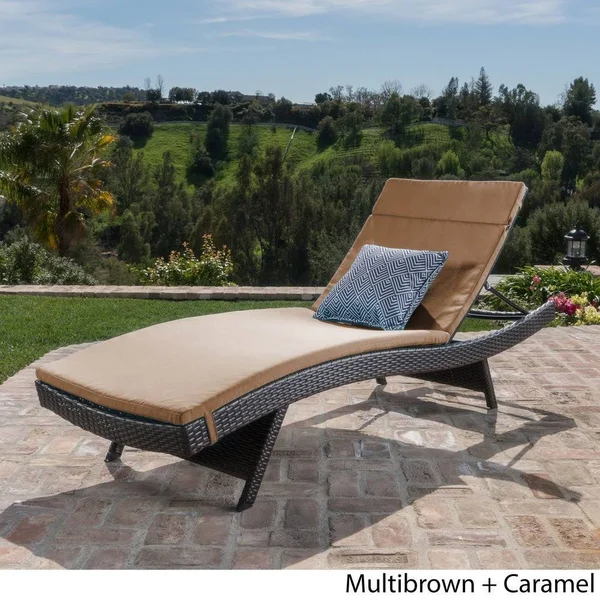 Salem Outdoor Wicker Adjustable Chaise Lounge with Cushion by Havenside Home - Grey+Caramel