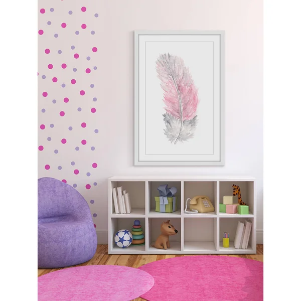 Pink Feather Framed Painting Print, Size: 18 inch x 12 inch