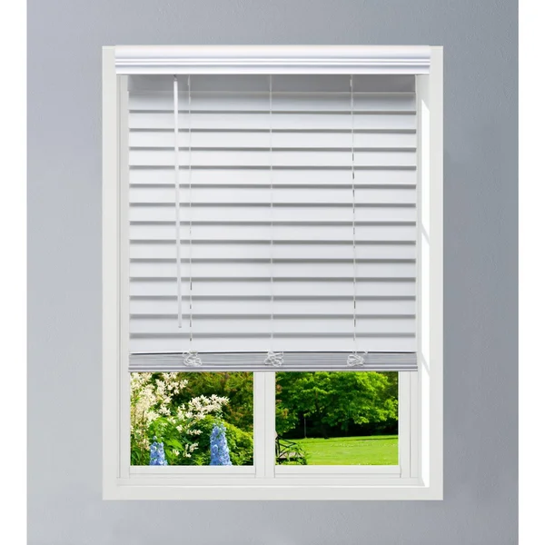 Linen Avenue Custom Cordless Faux Wood Blind White, 69 W x 48 H Partial Inside Mount