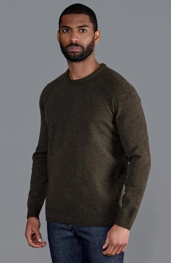 Mens 100% British Lambswool Crew Neck Jumper - Acorn, M