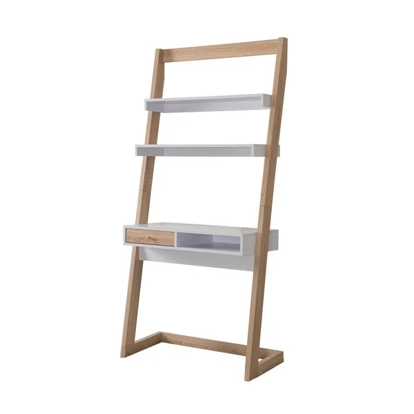 Furniture of America 34 in. Rectangular Beige with Shelf 1-Drawer Ladder Desk - Weathered White/White