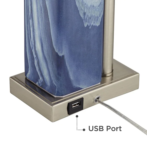 360 Lighting Laguna Blue Modern Coastal USB Table Lamps Set of 2