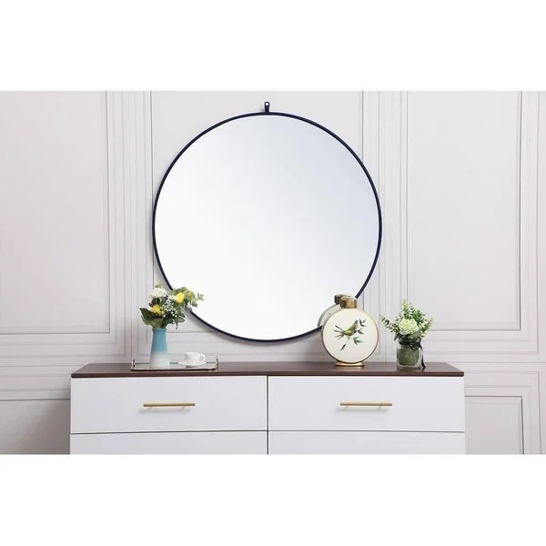 Carson Carrington Labbemala Metal Frame Round Mirror - 39x22 Diameter - Blue