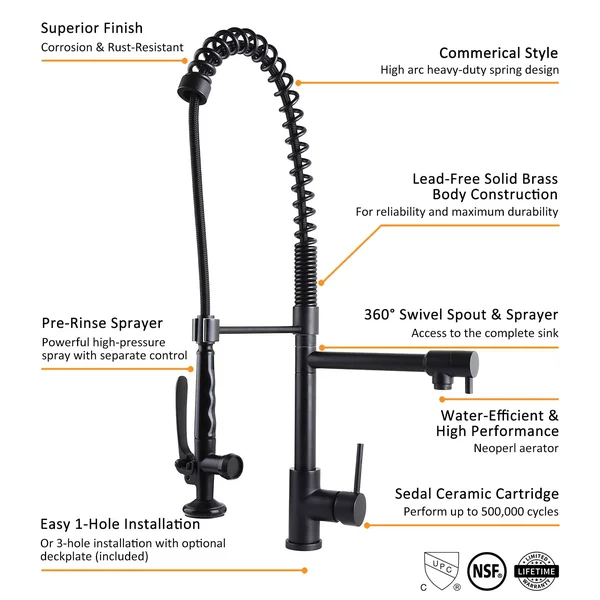 Homary Commercial Pull Down Kitchen Bar Faucet Pre-Rinse Spring Sprayer Matte Black Kitchen Sink Faucet