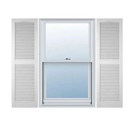 12 in. W x 64 in. H Builders Edge - Standard Cathedral Top Center Mullion, Open Louver Shutters, Includes Matching Installation S