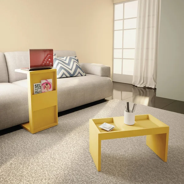 Manhattan Comfort Yellow Marine Accent End and Coffee Table - Set of 2