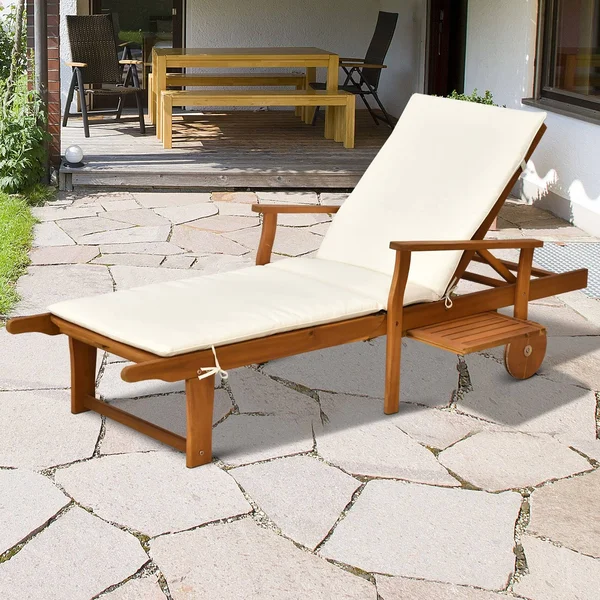 Outsunny Reclining Relaxing Chaise Lounge Chair with 4-Level Adjustable Backrest & Convenient Pull-Out Side Tray