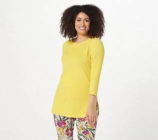 Susan Graver Modern Essentials Liquid Knit 3/4Sleeve Tunic - Size 3X, Dazzling Yellow