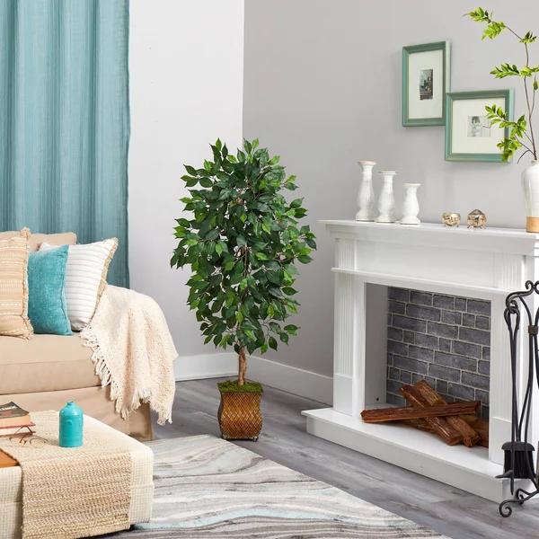 Nearly Natural 51 inch Ficus Artificial Tree in Metal Planter