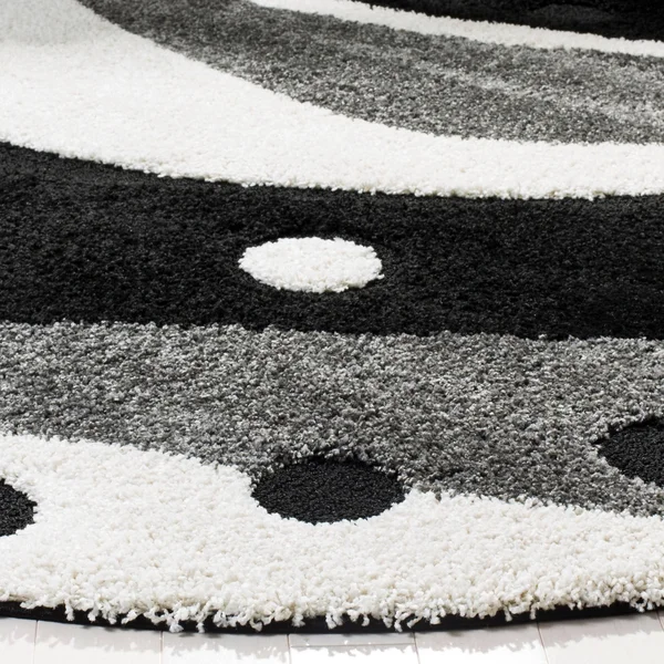 Safavieh Florida Shag Abstract Black/Ivory Rug - 4& Round