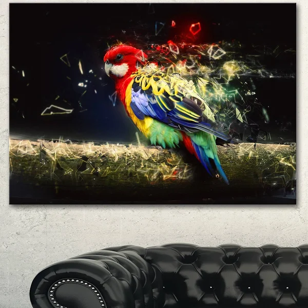 Design Art 'Colorful Parrot on Branch' Graphic Art on Wrapped Canvas - Size: 30 inch x 40 inch, Blue