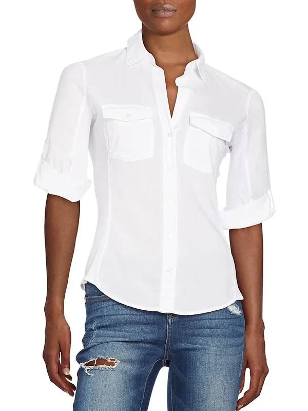 James Perse Contrast Ribbed Surplus Shirt White Size 1
