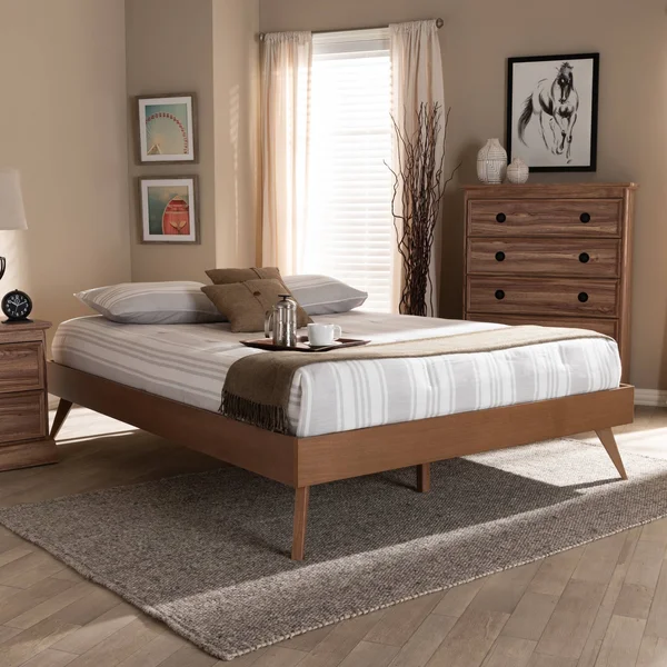 Baxton Studio Lissette Walnut Brown Wood Queen Platform Bed Frame