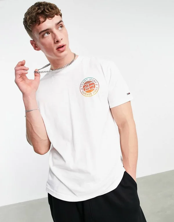 Tommy Jeans Circular Front & Back Print Logo T-Shirt in White