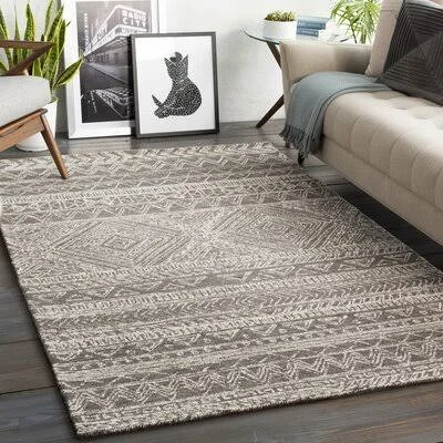 Somerville Southwestern Handmade Tufted Wool Charcoal/Cream Area Rug Foundry Select Rug Size: Rectangle 8' x 10'