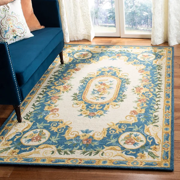Safavieh Micro-Loop MLP601A 5&0x22 x 8&0x22 Cream - Blue Area Rug