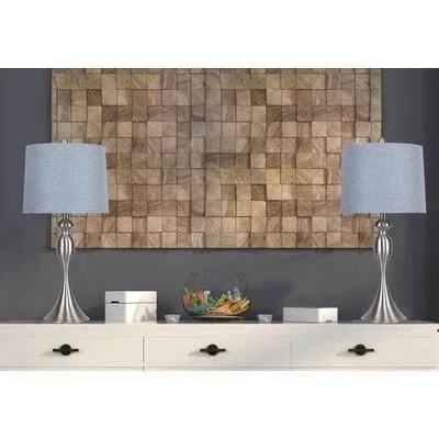 Pennsylvania 27x22 Table Lamp Set Rosdorf Park Base Color: Brushed Nickel - Shade Color: Dusty Blue