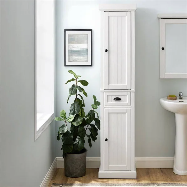 Pemberly Row 2 Drawer Linen Cabinet in Distressed White