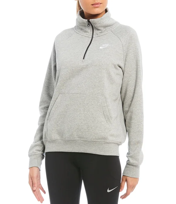 Nike Sportswear Women's Essential Quarter Zip Fleece Pullover, Size: XS, Dk Grey Heather