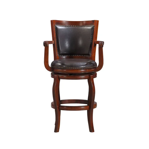 Swivel Barstool with Sleek Rolled Arms and Nailhead Accents - Brown, Saltoro Sherpi