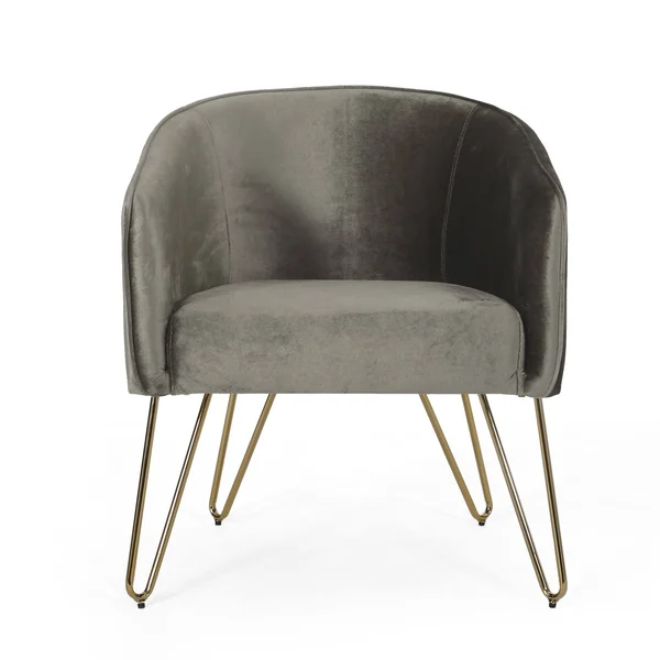 Grelton Modern Glam Velvet Club Chair with Hairpin Legs by Christopher Knight Home - 27.50x22 L x 24.50x22 W x 31.00x22 H - Gray