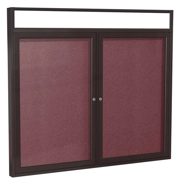Ghent Pbvx5-187 36 in. x 48 in. 2-Door Bronze Alum Frame with Headliner Enclosed Vinyl Bulletin Board - Berry