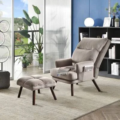 Alicia 29.52x22 Wide Tufted Linen Lounge Chair and Ottoman Mercury Row Fabric: Gray Velvet, Leg Color: Dark Brown