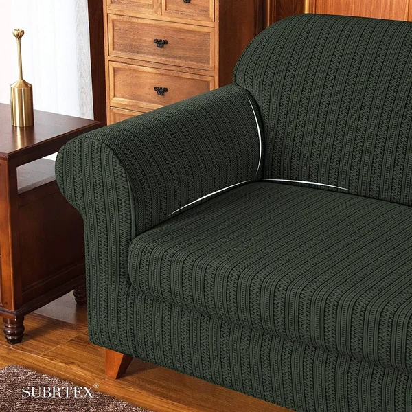 Subrtex 2-Piece Striped Sofa Covers Washable Cushion Protector - Khaki