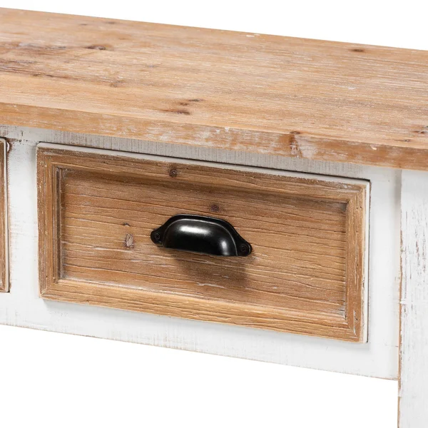 Baxton Studio Benedict Traditional Farmhouse and Rustic Two-Tone White and Oak Brown Finished Wood 3-Drawer Console Table