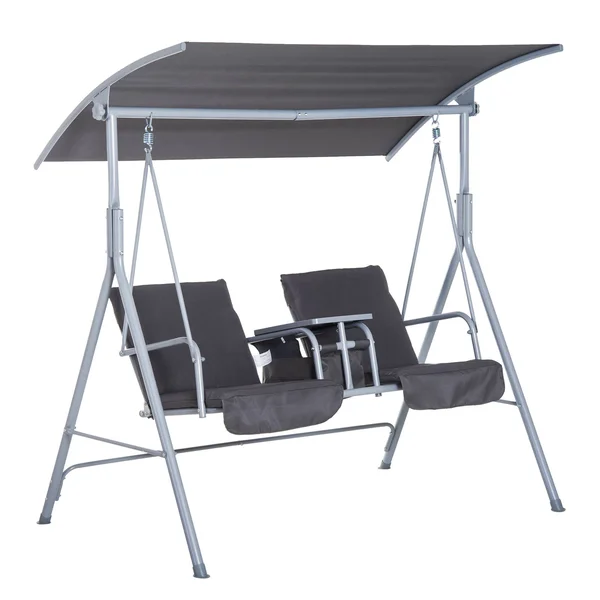 Outsunny 2 Person Porch Covered Swing Outdoor with Canopy, Table and Storage Console, Grey, 53.9 x 21.6 x 6.5 inches