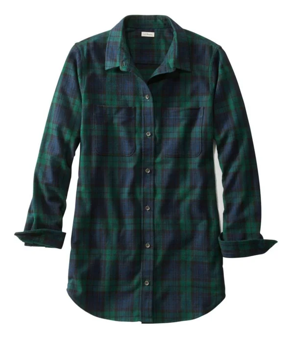 Women's Petite Scotch Plaid Flannel Shirt, Tunic Blue Medium, L.L.Bean