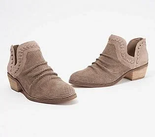 Vince Camuto Perforated Suede Ankle Booties - Palmina, Size 9-1/2 Medium, Wild Mushroom