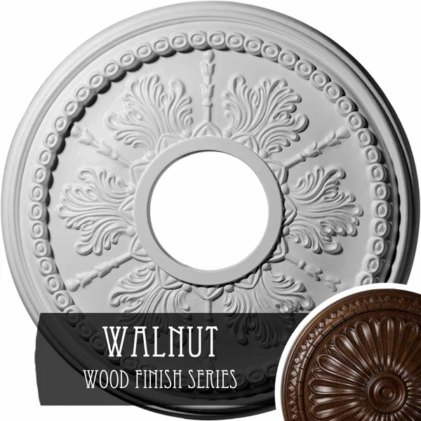 13 7/8 inchod x 3 3/4 inchid x 1 1/4 inchp Tirana Ceiling Medallion (Fits Canopies Up to 4 3/4 inch) - Hand-Painted Walnut