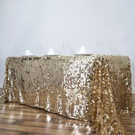 90x132 inch Champagne Big Payette Sequin Rectangle Tablecloth Premium