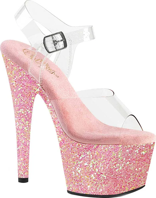 Pleaser - Womens ADORE-708LG Platforms Baby Pink Glitter, Size-9