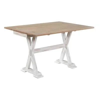 Bonas Extendable Drop Leaf Rubberwood Solid Wood Dining Table Sand & Stable Base Color: Distressed White