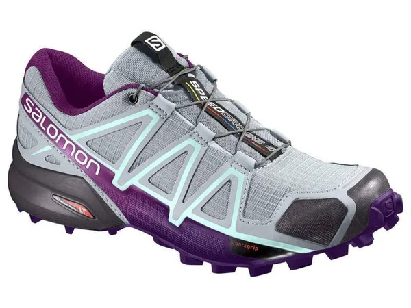 Salomon Women's Speedcross 4 Running Trail Shoes Quarry - Acai, Fair Aqua 5.5
