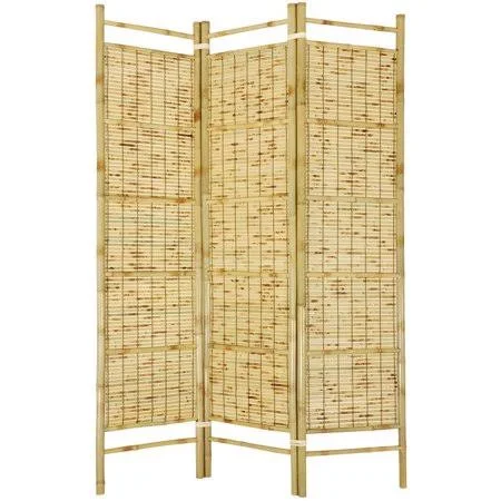 6 ft. Natural 3-Panel Burnt Bamboo Room Divider