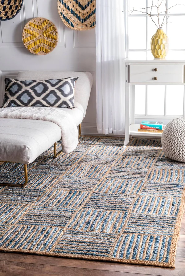 nuLOOM Elva Hand Braided Jute Blue 2& 6x22 x 8& Area Rug