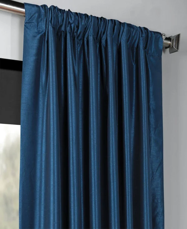 Captain&s Blue Blackout Vintage Textured Faux Dupioni Silk Curtain, Half Price Drapes