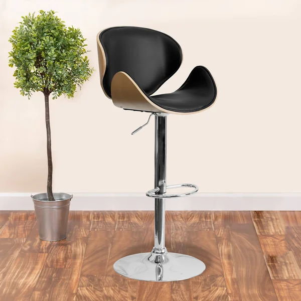Lancaster Home Adjustable Height Bar Stool with Curved Vinyl Seat and Back Beech, Brown