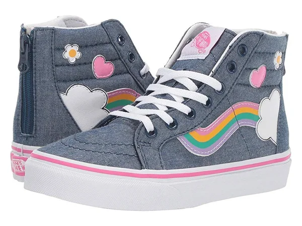 Vans Kids Sk8-Hi Zip (rainbow SIDESTRIPE) Denim/White