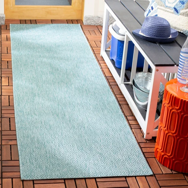Safavieh 2&-3x22 x 10& Courtyard CY8520-37122 Aqua, Aqua Rug